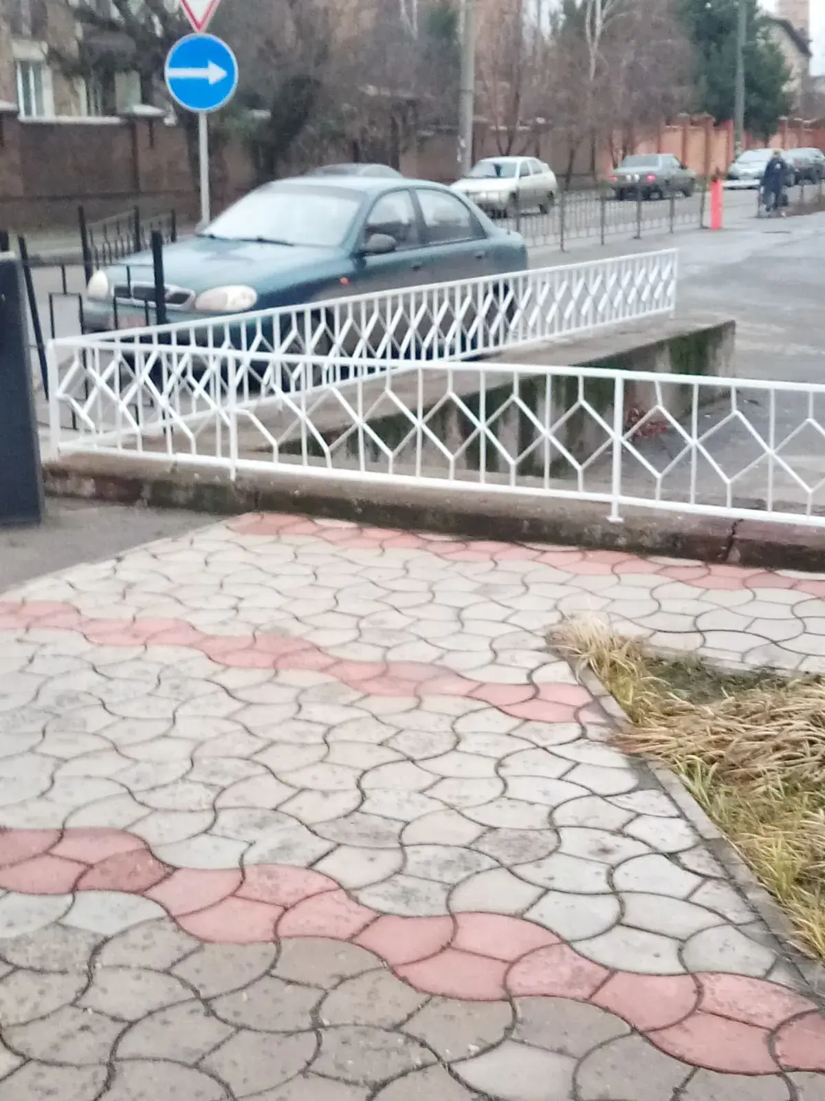 Металева секційна огорожа біля будівлі